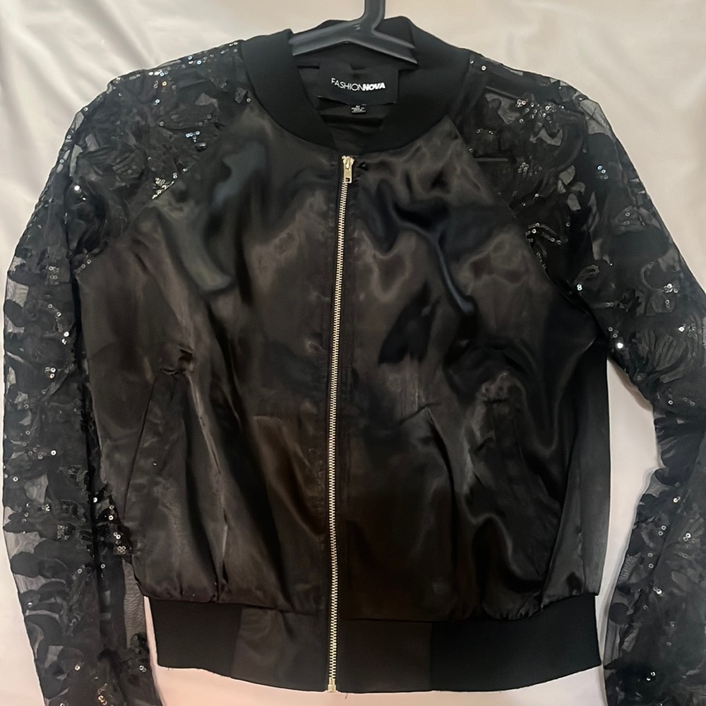 Black Floral Bomber Jacket